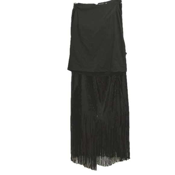 ๐ฅSHOWSTOPPER๐ฅZARA Black Sequin Wrap Fringe Hem Ankle Length Skirt - Picture 14 of 16